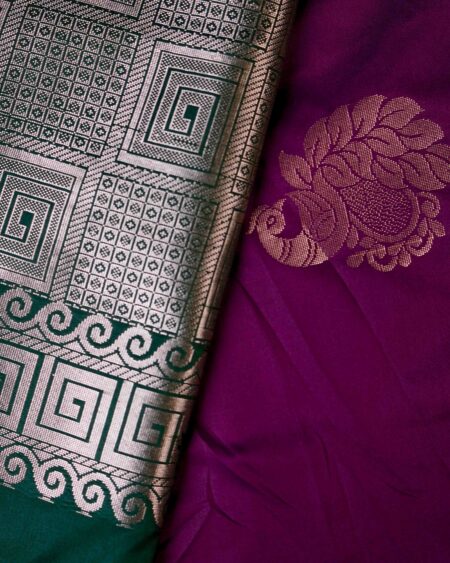Soft silk saree with contrast blouse piece