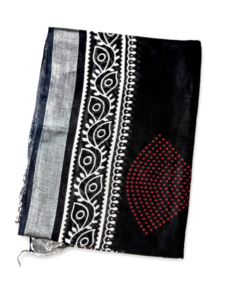 Linen cotton Black Indigo Printed Saree